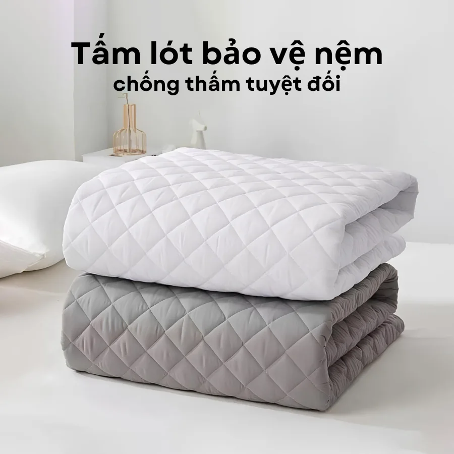 Tấm lót nệm chần ô màu trắng và xám